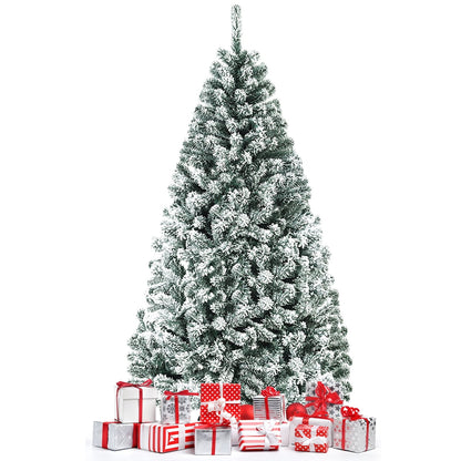 6Ft Snow Flocked Hinged Artificial Christmas Tree Unlit Holiday Decor
