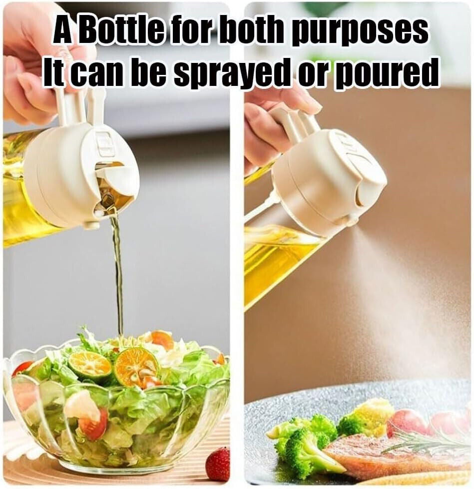 16Oz Olive Oil Dispenser Bottle 2 in 1 Sprayer Pourer Glass for Kitchen Cooking